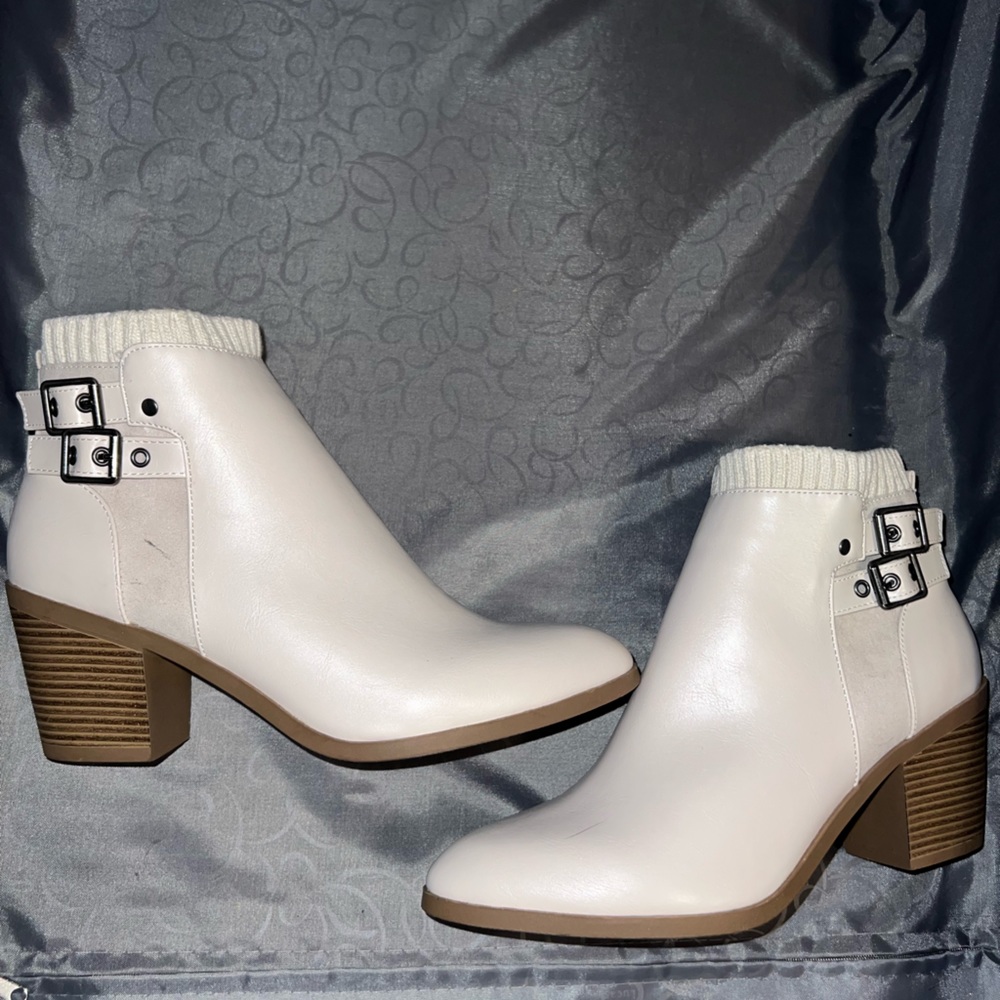 White Ankle Boots with Knit Top